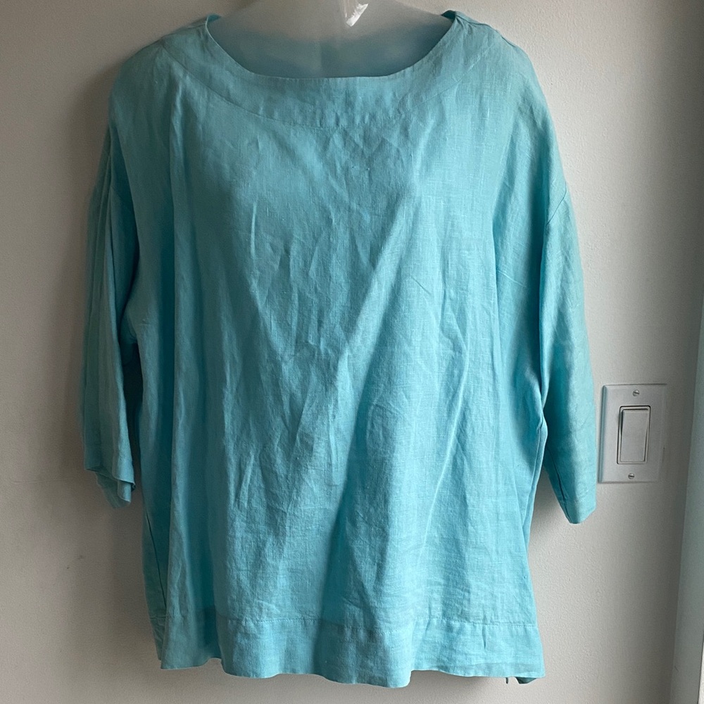 Bryn Walker Aqua Linen Boatneck Top